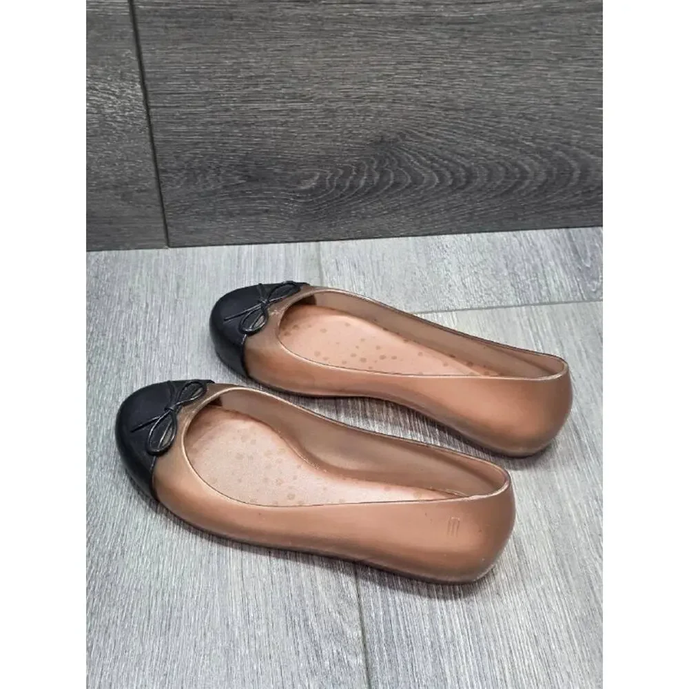 Mini Mellissa Girl’s Sweet Love Cap Toe Ballerina Flat Sz 1 Beige S000107